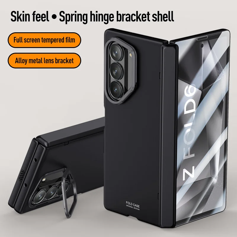 Funda de teléfono con soporte oculto para Samsung Galaxy Z Fold 6, Protector de pantalla antimirones, lente de Metal con bisagras, moda - imagen 2