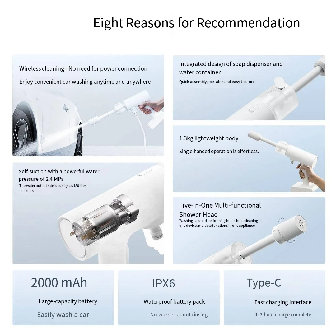 Xiaomi Mijia-máquina de lavado de coches inalámbrica de larga resistencia, pistola de agua de alta presión con descarga fuerte, pistola de lavado de coches portátil para el hogar - imagen 5