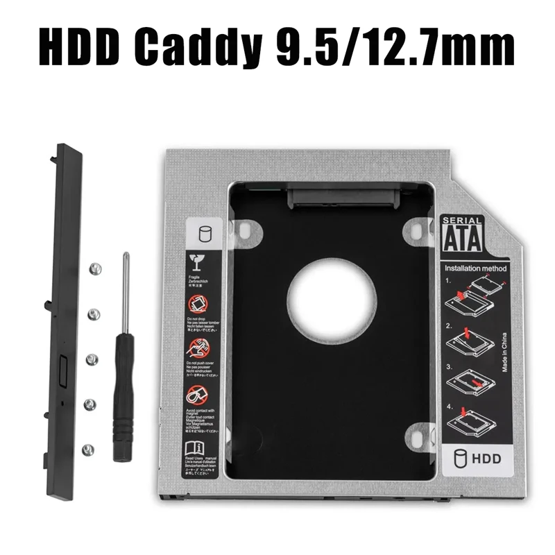 Carcasa de aluminio para disco duro de 2 segundos, adaptador para Hdd Caddy de 9,5mm, 12,7mm, Optibay SATA 3,0, 2,5 pulgadas, SSD, DVD, CD-ROM