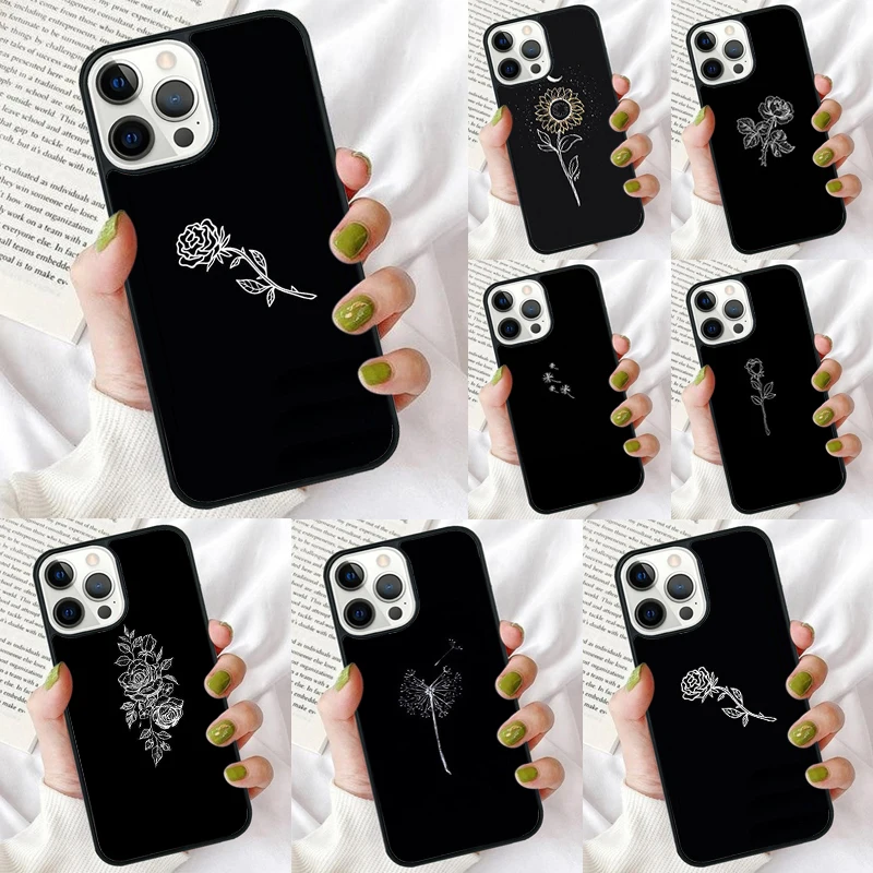 Funda de teléfono con flores de estética minimalista para iPhone 17 Air 16 Coque 15 14 12 13 PLUS 11 PRO MAX, carcasa trasera