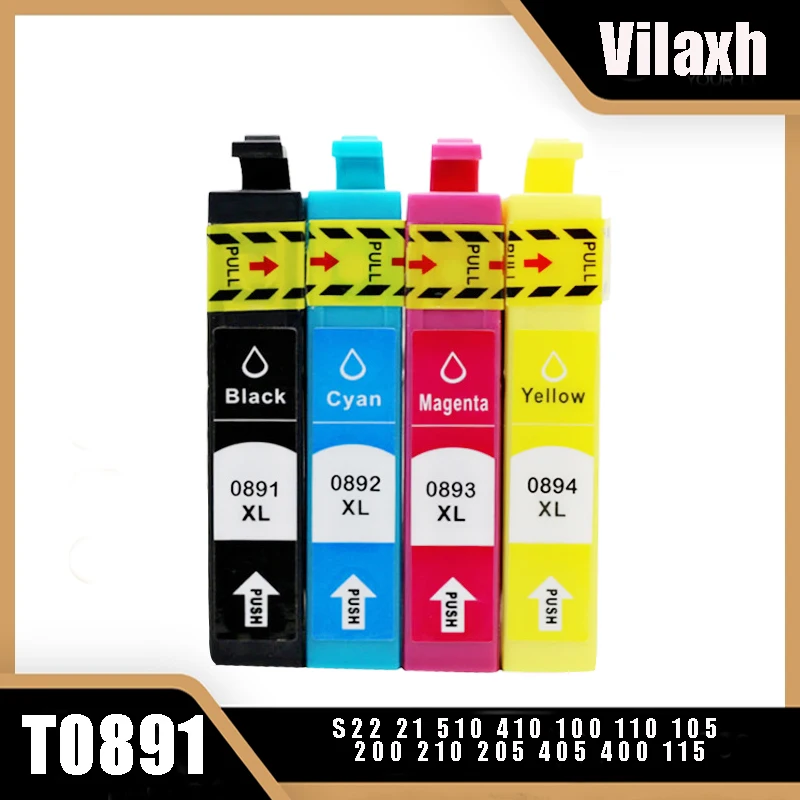 Vilaxh-cartucho de tinta T0891 T0892 T0893 T0894 para Epson S22 21 510 410 100 110 105 200 210 205 405 400 115