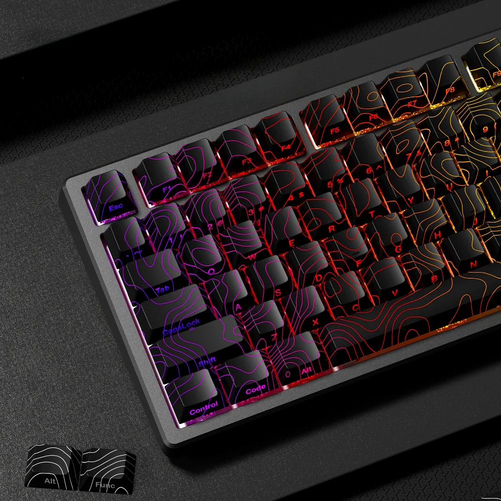 Tapa de llave de cereza tallada lateral transparente, línea 1.0T, PBT 128 teclas para interruptor MX HI75 HI8 68 F99 104 64 Wooting, teclado mecánico - imagen 2