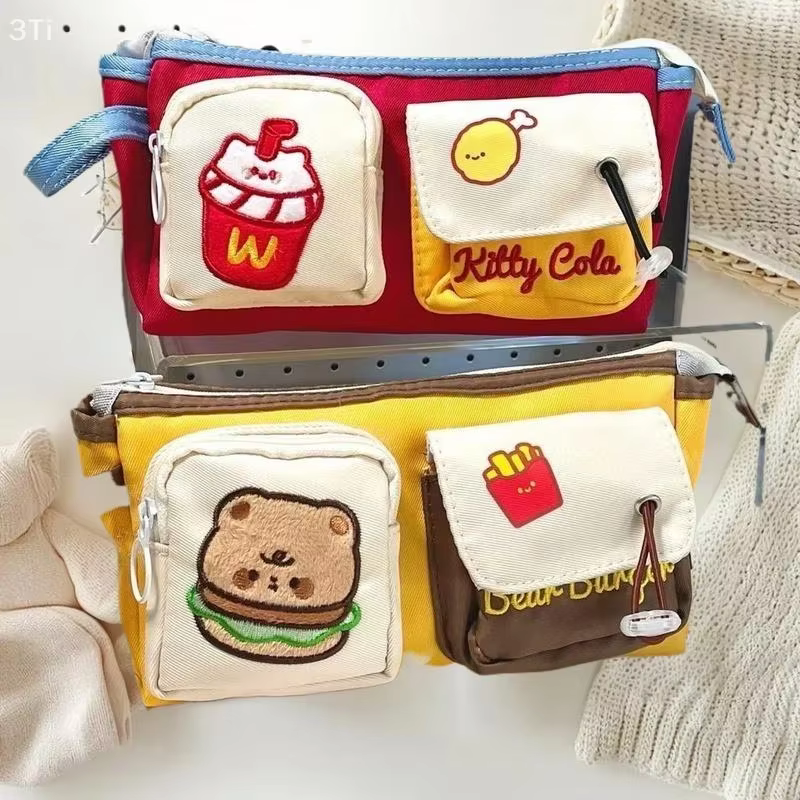 Estuche para lápices con dibujos de hamburguesas y patatas fritas, bolsa de almacenamiento de gran capacidad, suministros escolares, suministros para estudiantes, regreso a la escuela - imagen 2