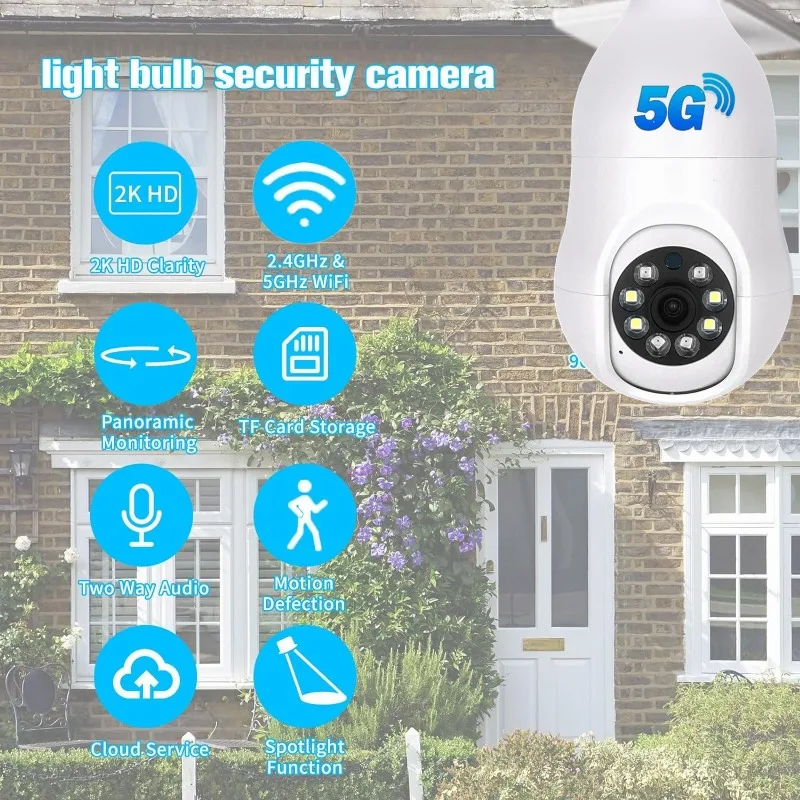 Cámara de vigilancia con bombilla E27 para interiores, videocámara inalámbrica con Wifi, 3MP, Zoom Digital 4X, detección humana por Ia, visión nocturna a todo Color, Smart Home - imagen 4