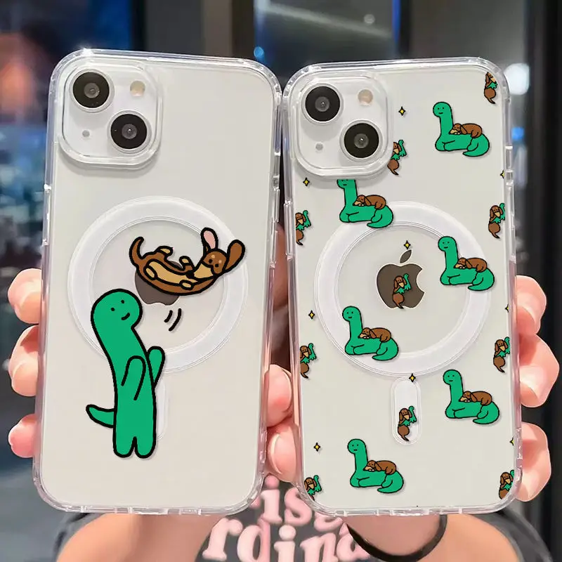 Funda de teléfono magnética ins dinosaurio coreano j-joguman Magsafe para iPhone 16 15 14 13 12 11 8 Plus Pro Max X XR XSMax cubierta transparente de Tpu - imagen 2