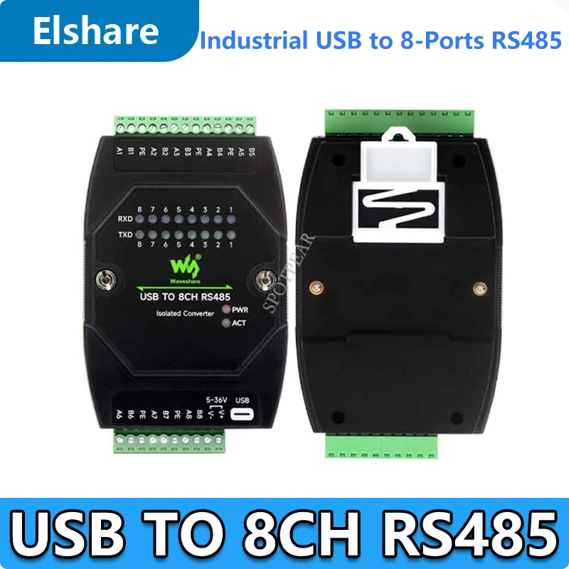 Convertidor industrial aislado UART USB a 8 canales RS485 para carril estándar de 35 mm y instalación apilada - imagen 2