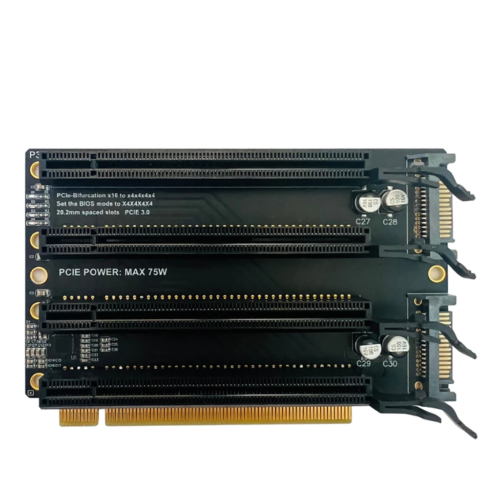 Tarjeta de expansión PCIe-Bifurcación x16 a x4x4x4x4 PCI-E PCI-Express 3,0 x16 1 a 4 Gen3 tarjeta adaptadora puerto de alimentación SATA tarjeta dividida - imagen 2