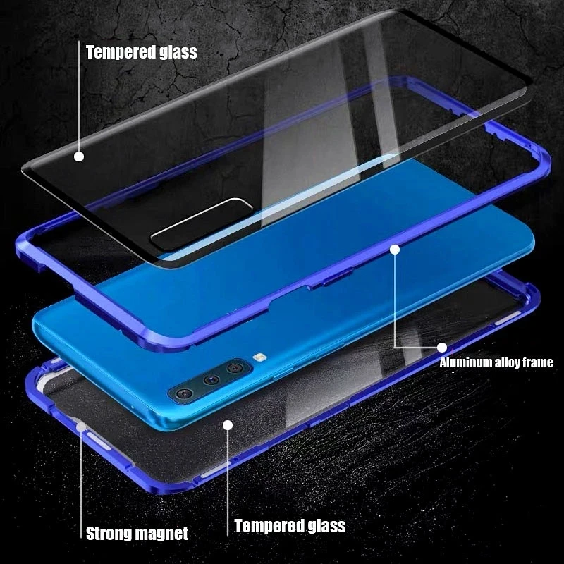 Funda de teléfono magnética de Metal con protección completa para Honor 400 90 70 50 20 9X cubierta de vidrio de doble cara para Huawei P30 Lite Mate 20 Pro - imagen 2