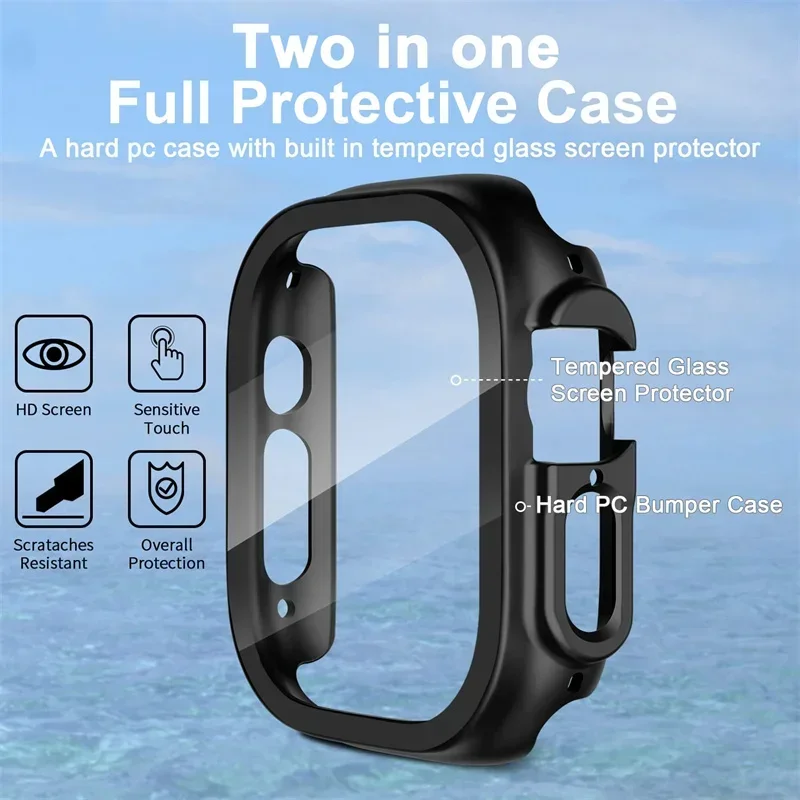Cristal + funda para Apple Watch Ultra 2 49mm PC parachoques + Protector de pantalla templado caja de lujo cubierta para apple Watch ultra Accesorios - imagen 4