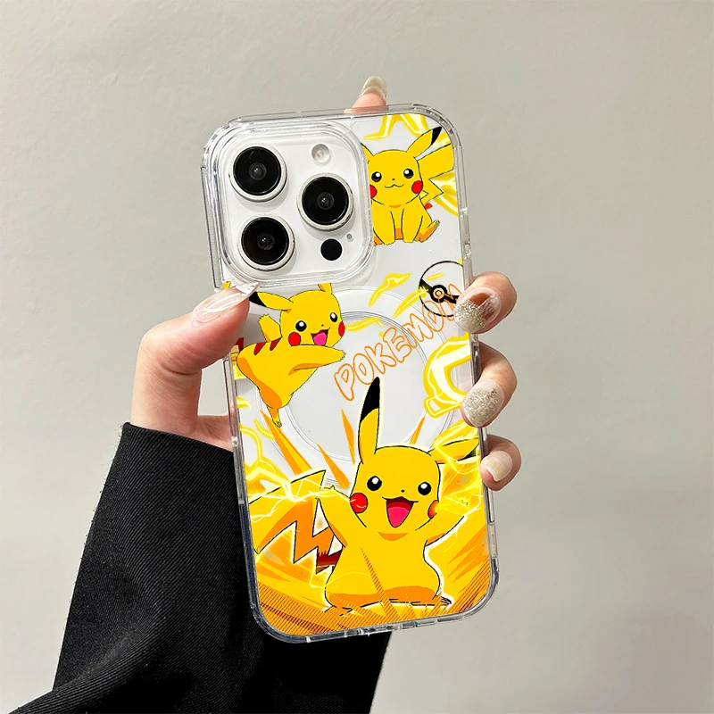 Funda de carga inalámbrica Pokemon Yellow Lightning Pikachu para iPhone 17 Air 16 E 15 14 Plus 13 12 Mini 11 Pro Max funda de silicona