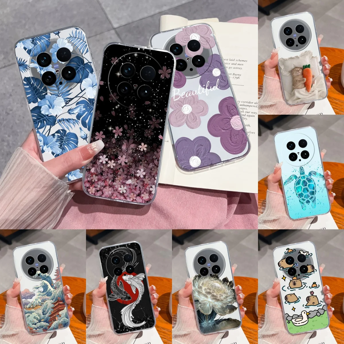 Funda para Vivo X200 Ultra 5G, carcasa de teléfono con flores de cristal, funda trasera de capibara ligera de silicona transparente suave a prueba de golpes