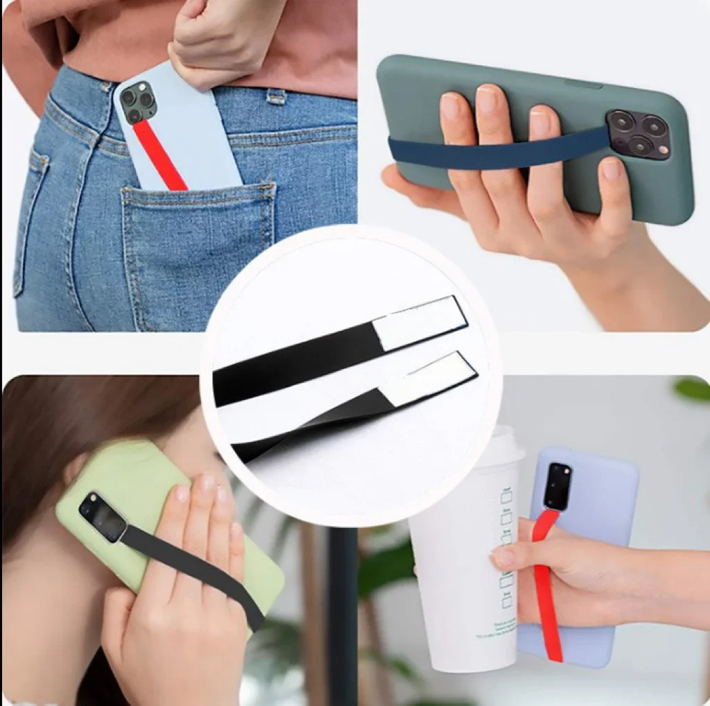 Universal Elastic Soft Silicone Phone Straps Ropes Holder Wristband Hand Band Grip Finger Stand For iPhone Samsung Huawei Xiaomi - imagen 3