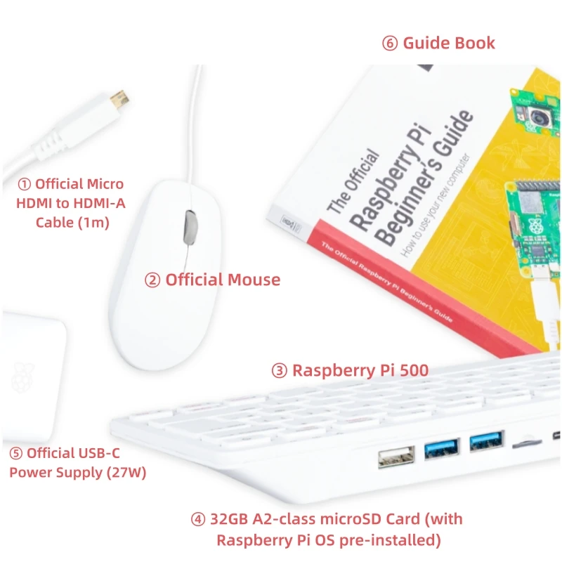 Computadora portátil con teclado Raspberry Pi 500 Original, kit de escritorio versión EE. UU., Reino Unido y UE, procesador de cuatro núcleos de 2,4 GHz, 8GB de RAM, Dual 4K - imagen 2