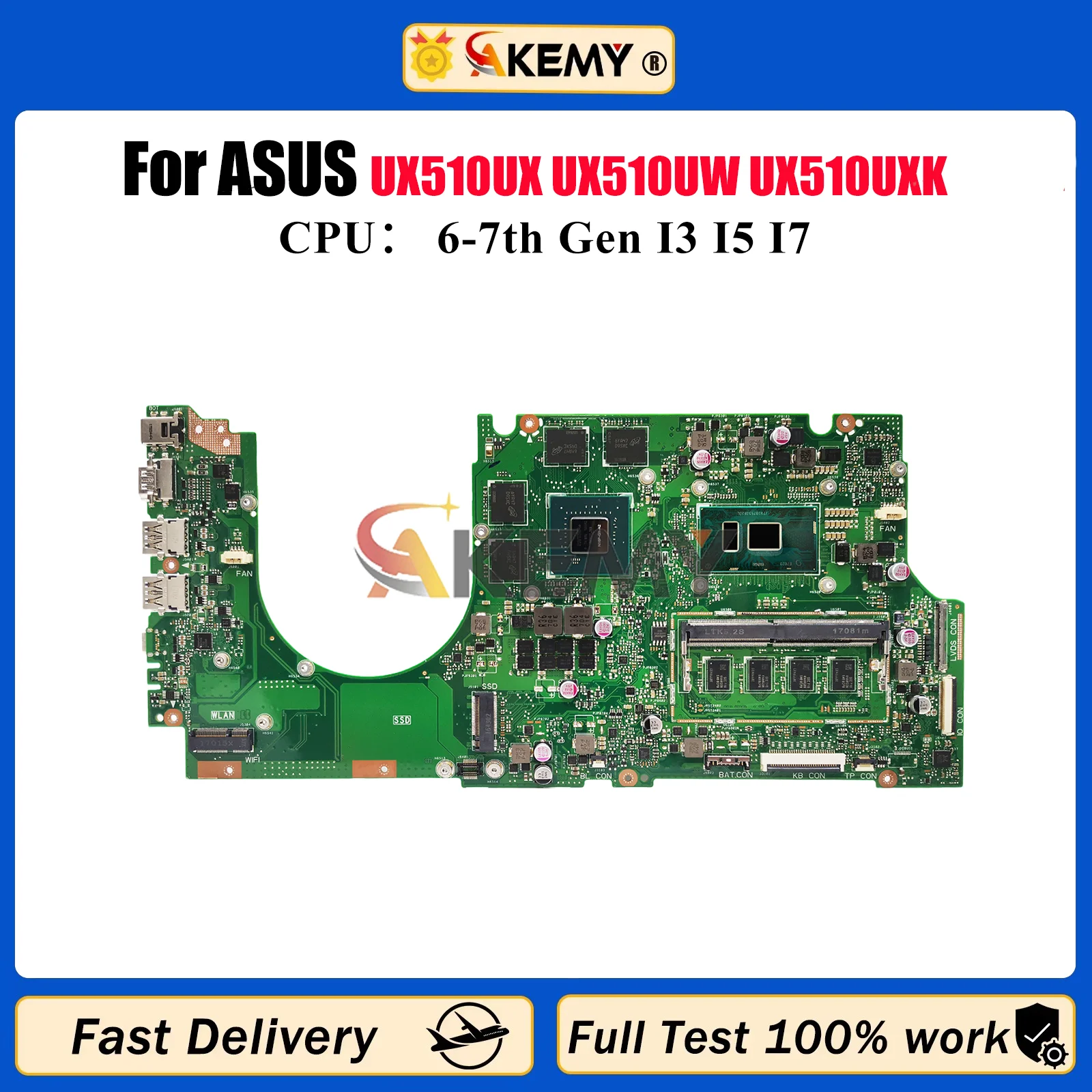 Placa base para ordenador portátil UX510UX para ASUS ZenBook UX510U U5000U V510U UX510UX UX510UW UX510UXK UX510UWK con CPU I3 I5 I7