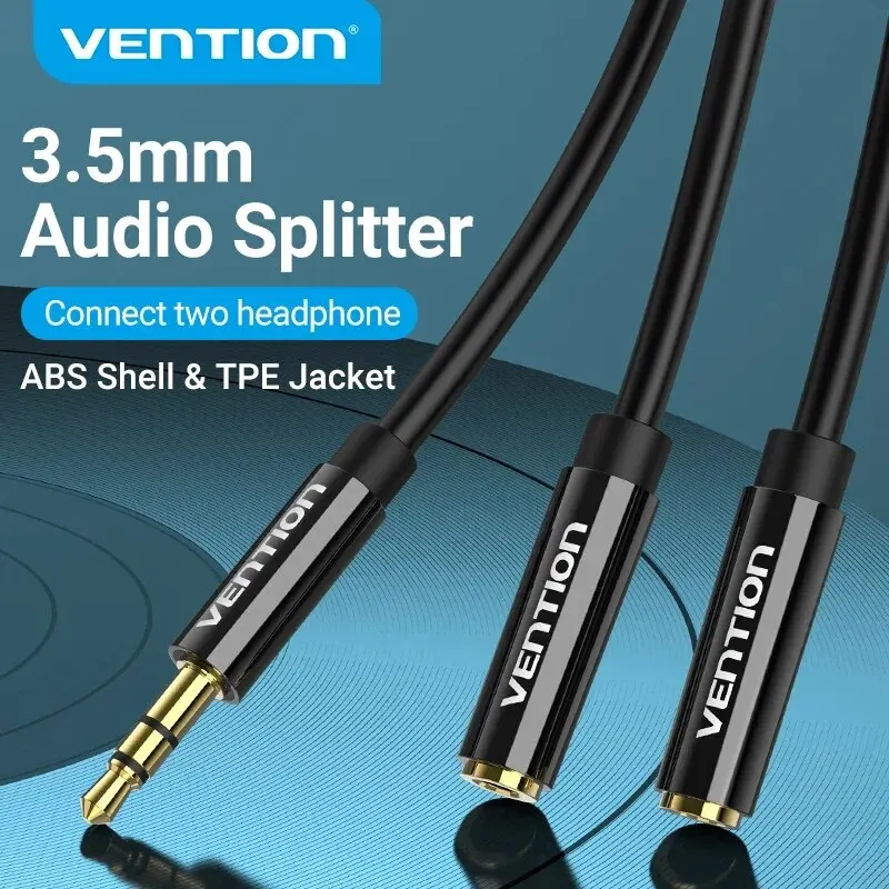 Vention-Cable divisor de Audio de 3,5mm, conector macho a 2 hembra de 3,5mm, micrófono Y, Cable auxiliar divisor para iPhone, portátil, MP3, divisor de auriculares