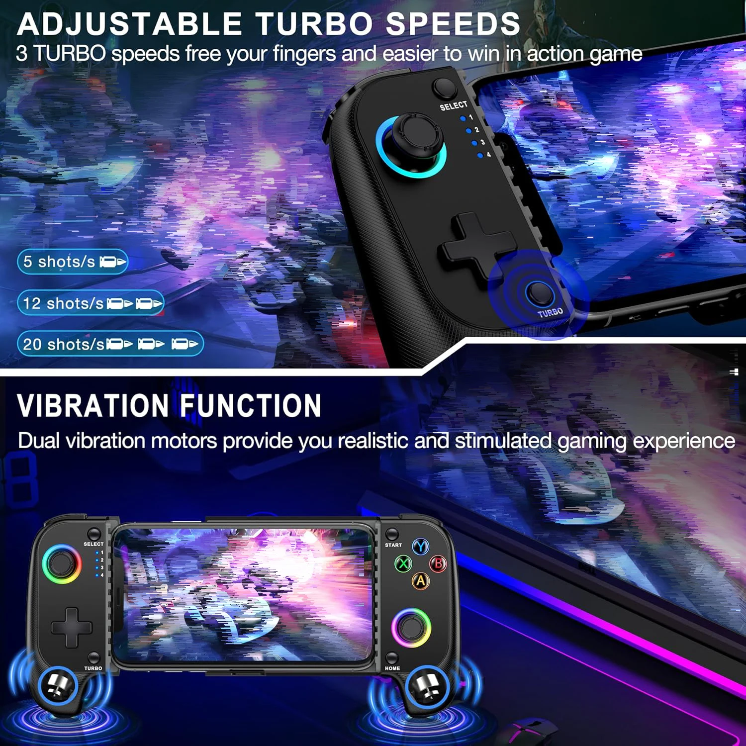 Mando Inalámbrico Gaming 7009F – Joystick Hall RGB para Móvil - imagen 4