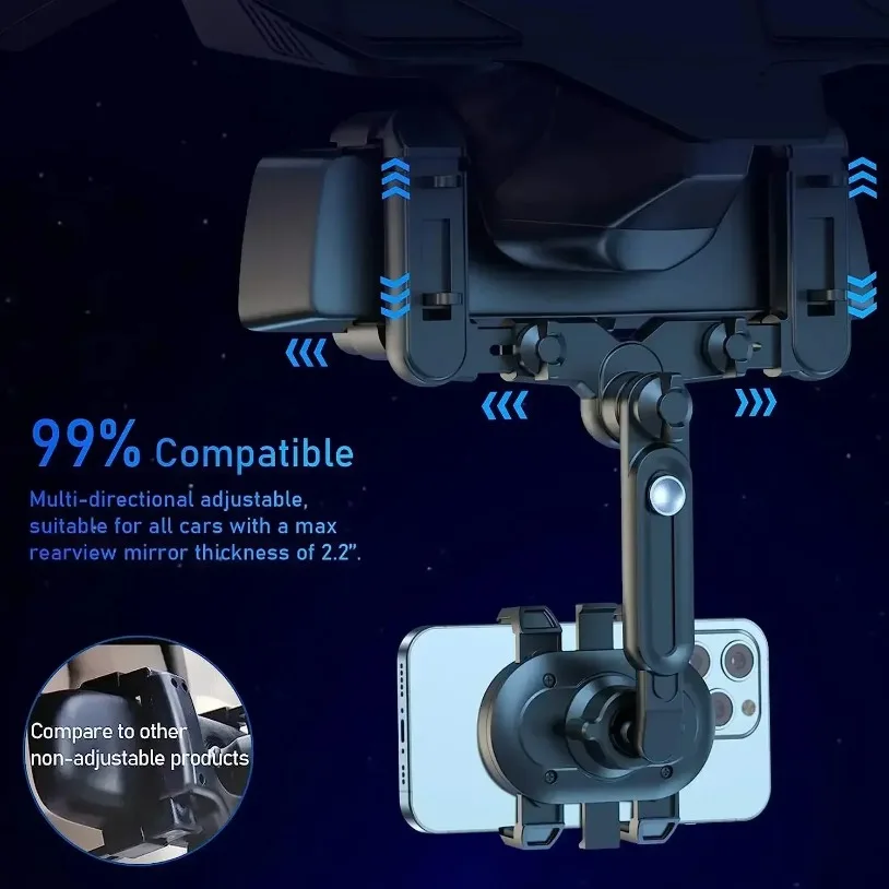 360 °   Soporte ajustable para teléfono móvil con espejo retrovisor de coche, soporte telescópico multifuncional para teléfono con rotación de coche - imagen 4