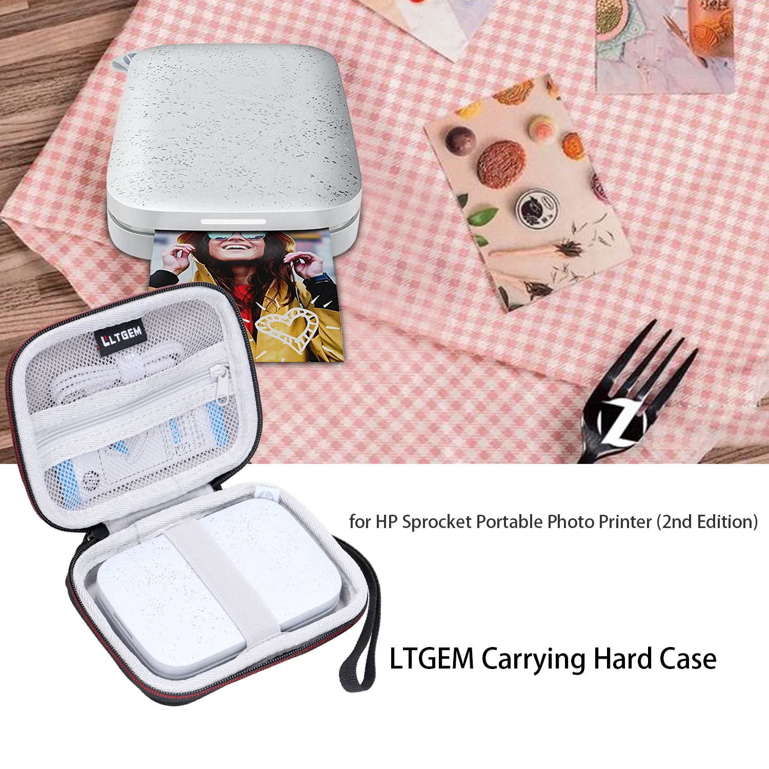 LTGEM-funda para impresora fotográfica portátil HP Sprocket, bolsa de transporte de almacenamiento de segunda edición, accesorios para impresora fotográfica - imagen 4
