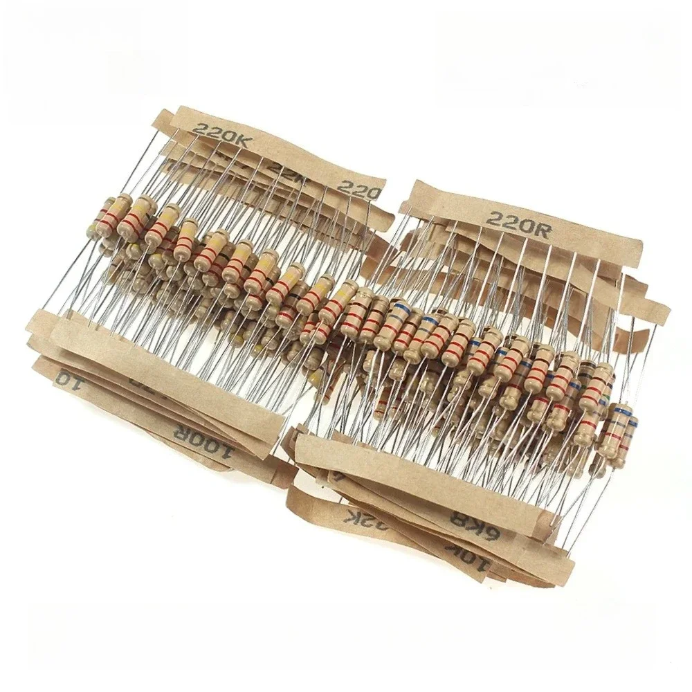 200 Uds 5% 1W Kit surtido de resistencias de película de carbono 20 valores 10 Ohm-1M paquete de resistencias 6,8K 10K 22K 47K 68K 100K 470K 1M Ohm - imagen 2