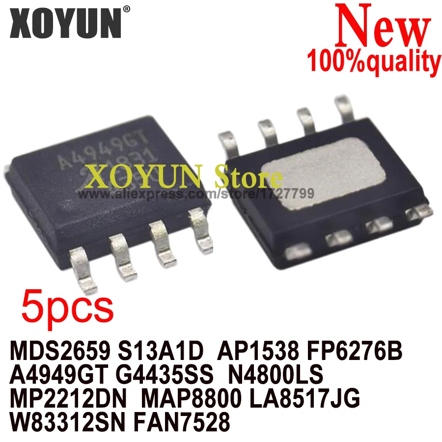 MDS2659 S13A1D AP1538 FP6276B a49gt G4435SS N4800LS MP2212DN MAP8800 LA8517JG W83312SN FAN7528 sop-8, 5 piezas, 100% nuevo