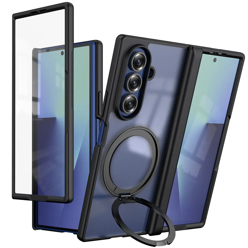 Con película protectora de pantalla, funda con soporte Magsafe giratorio 360 para Samsung Galaxy Z Fold 7 Fold7, cubierta protectora con bisagra de resorte magnética