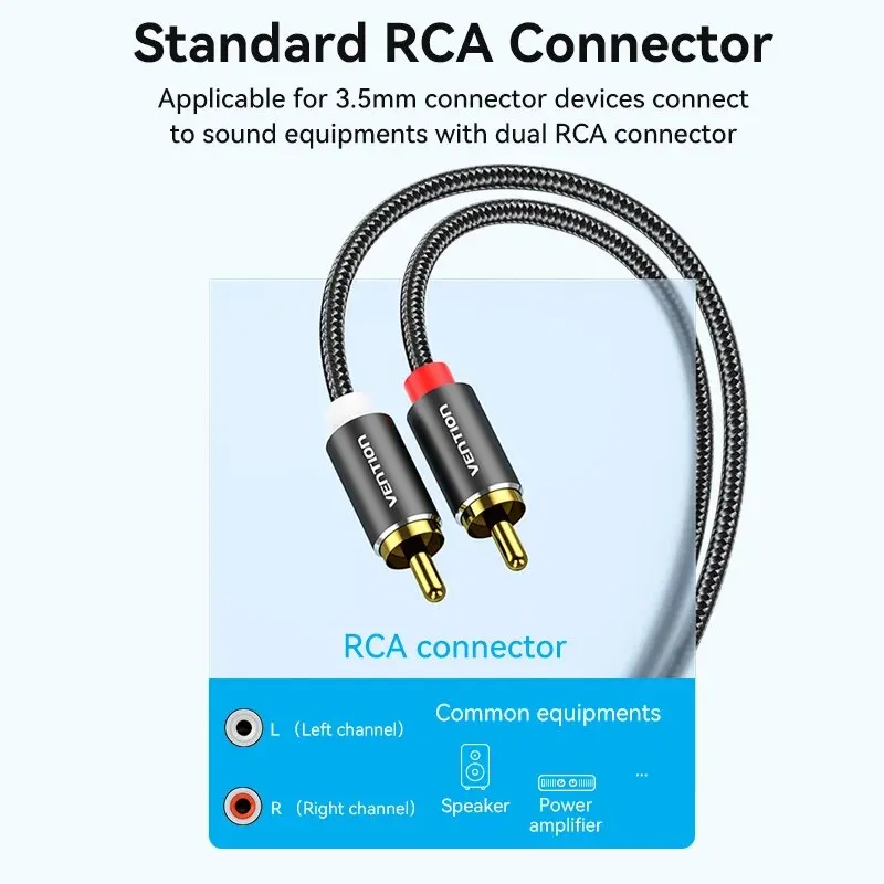 Vention Cable RCA 3,5mm a 2RCA divisor RCA Jack 3,5 Cable de Audio RCA para amplificador de teléfono inteligente Cable auxiliar de cine en casa RCA - imagen 4