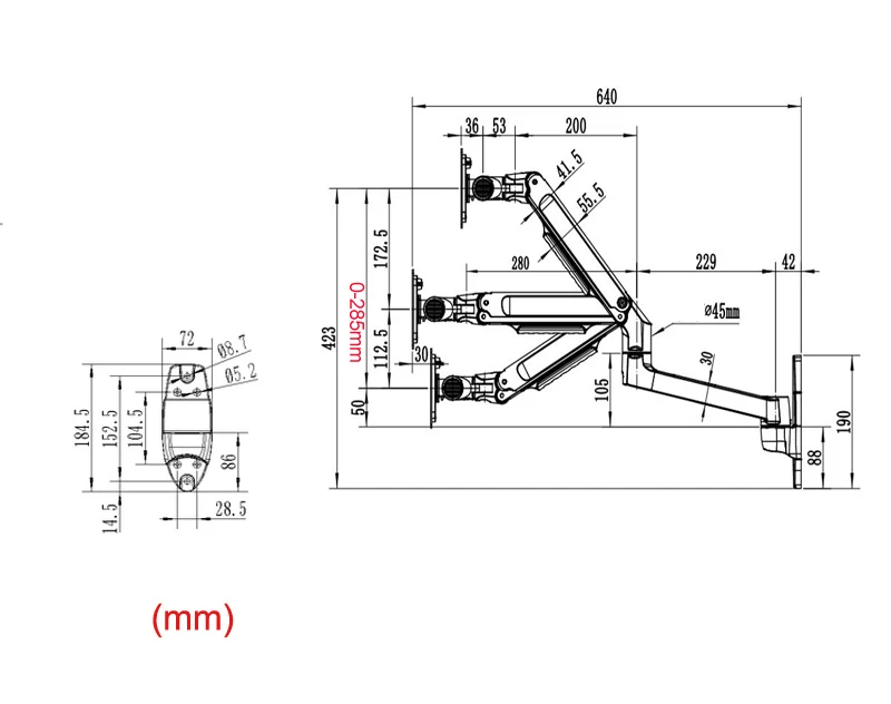 7012II-LP 10 "-17" soporte de pared para ordenador portátil soporte mecánico resorte brazo plegable largo aluminio 360 girar negro plata 3-11kg - imagen 4