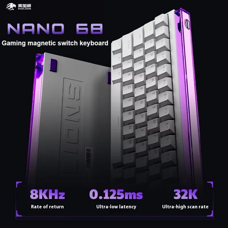 FGG Madlions NANO 68/68 PRO teclado de eje magnético TTC eje tipo C 8K + 128KHZ 0,1 ms RT0.01 0 teclado para juegos de deportes electrónicos de zona muerta - imagen 2