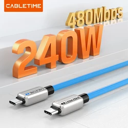 CABLETIME-Cable USB tipo C de 240W, adaptador de carga rápida PD3.1, Cable de alimentación USB C a USB C para Macbook, ordenador portátil, iPhone 15, Samsung, 2M