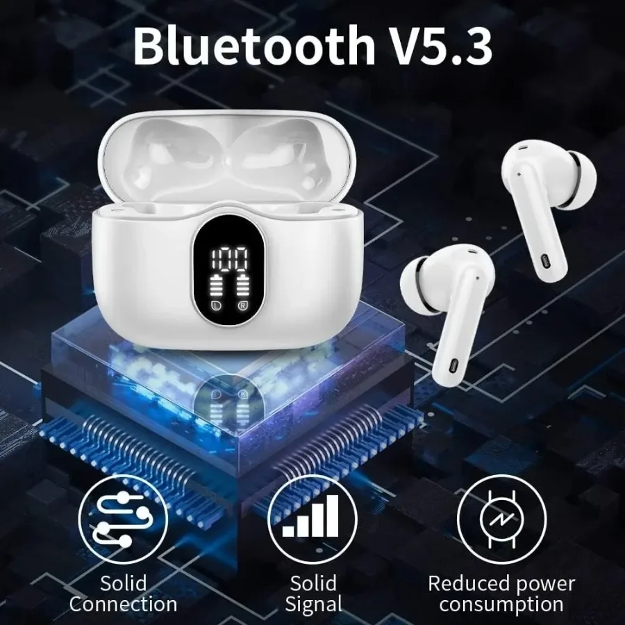 Auriculares Bluetooth 5,3, micrófono con cancelación de ruido, pantalla LED IP7, resistente al agua, 36H de reproducción para teléfono, tableta, portátil, gimnasio - imagen 4