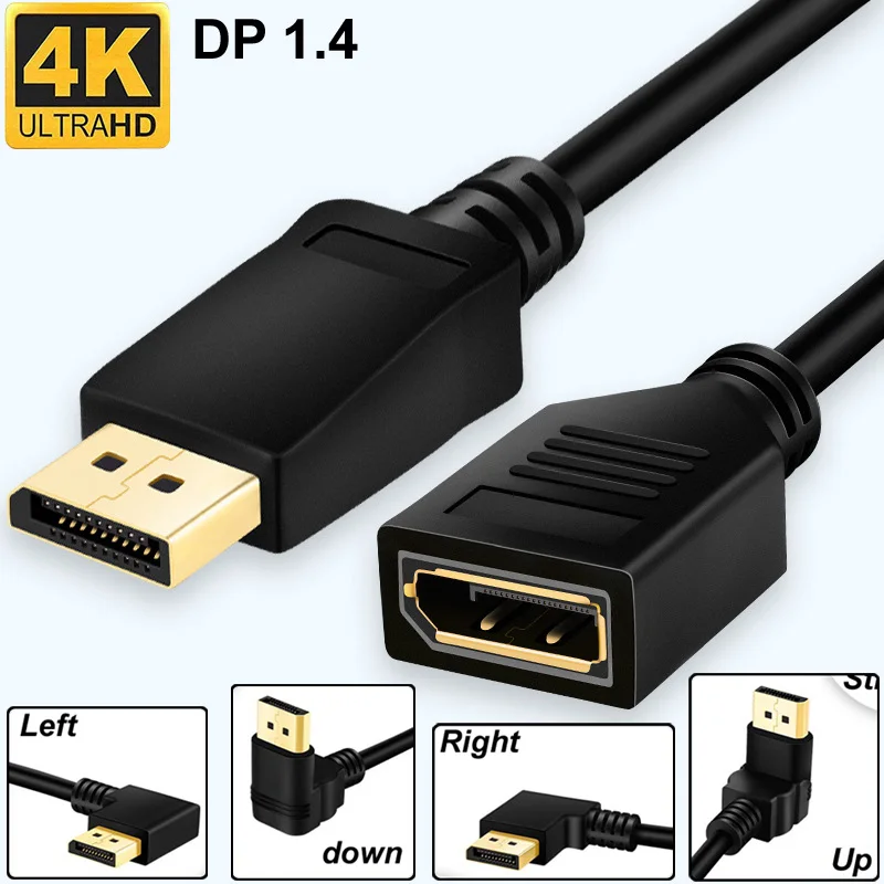 Cable adaptador HDR de 0,3 M DP 1,4 macho a hembra izquierda/derecha/arriba/recto en ángulo Displayport 4k 32,4 GBPS 465Hz para PC portátil Note