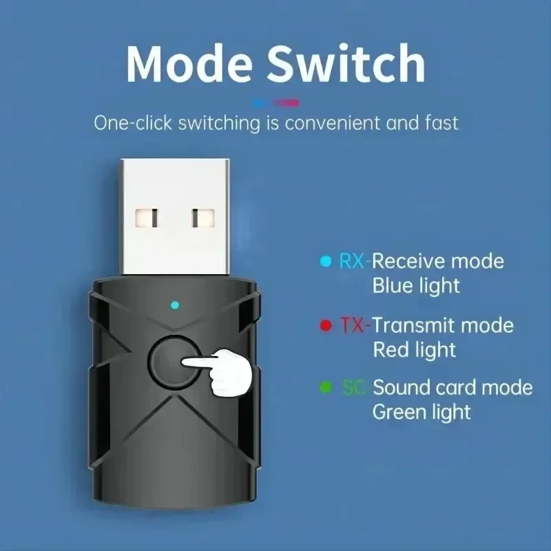 VIKEFON USB Bluetooth 5,2 transmisor receptor 5 en 1 adaptador de Audio inalámbrico tarjeta de sonido 3,5mm Aux música para TV ordenador altavoz - imagen 5