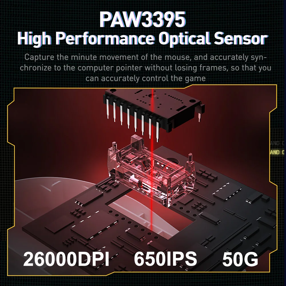 DAREU-ratón PBT inalámbrico con cable, 4KHz, trimododo, 2,4G, PAW3395, 26000 DPI, RGB, 6 botones programables, recargable para PC, portátil y Gamer - imagen 5