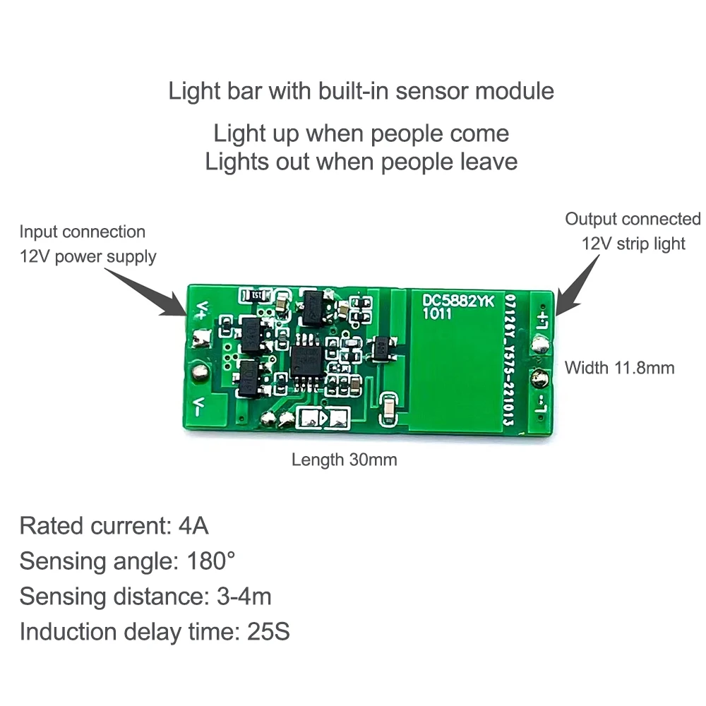 Módulo de Sensor de cuerpo oculto sin agujeros, barra de luz, interruptor de Sensor de movimiento Pir, módulo de interruptor para casa inteligente, 3-4 metros, cc 12V - imagen 4