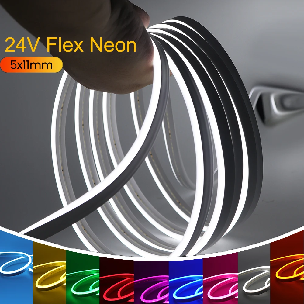 Tira de luces Led de neón de 24V 2835 IP67, cuerda de neón suave impermeable, luz naranja, rojo, azul, verde, blanco, rosa, amarillo para decoración del hogar
