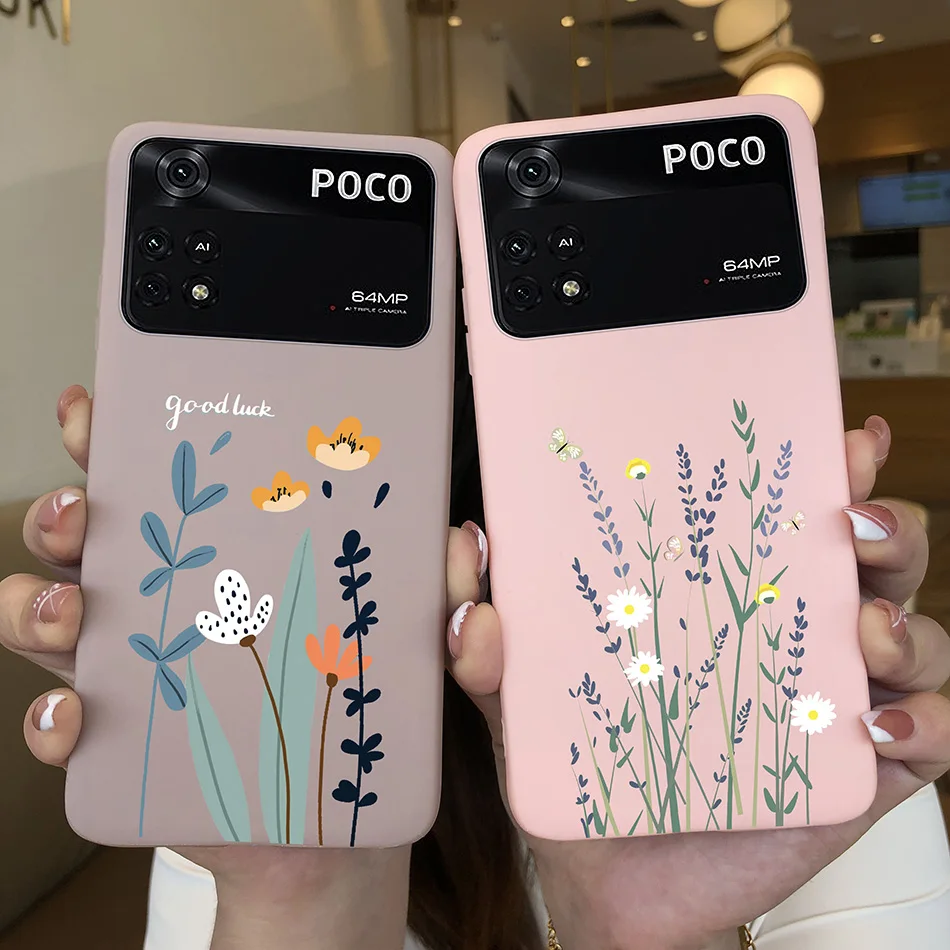 Funda trasera de silicona suave para teléfono móvil, carcasa protectora mate para Poco M4 Pro 4G 5G, corazón bonito, mariposa, flor - imagen 5