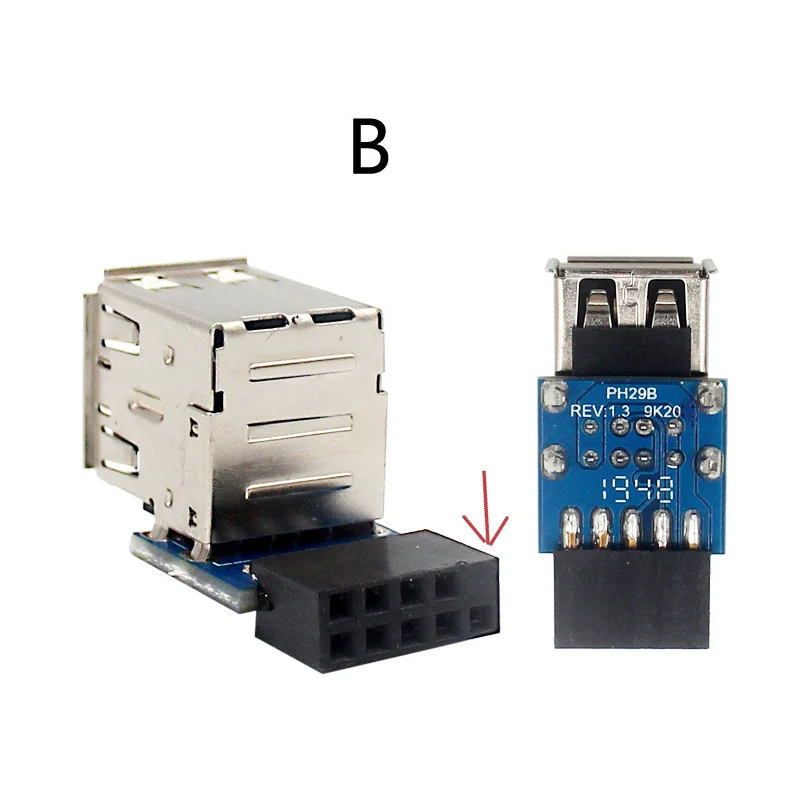 Adaptador convertidor USB2.0 de 9 pines, 10 pines a puerto A, estilo PH29 para PC de escritorio, placa base de ordenador, adaptador Dongle de llave USB incorporado - imagen 5
