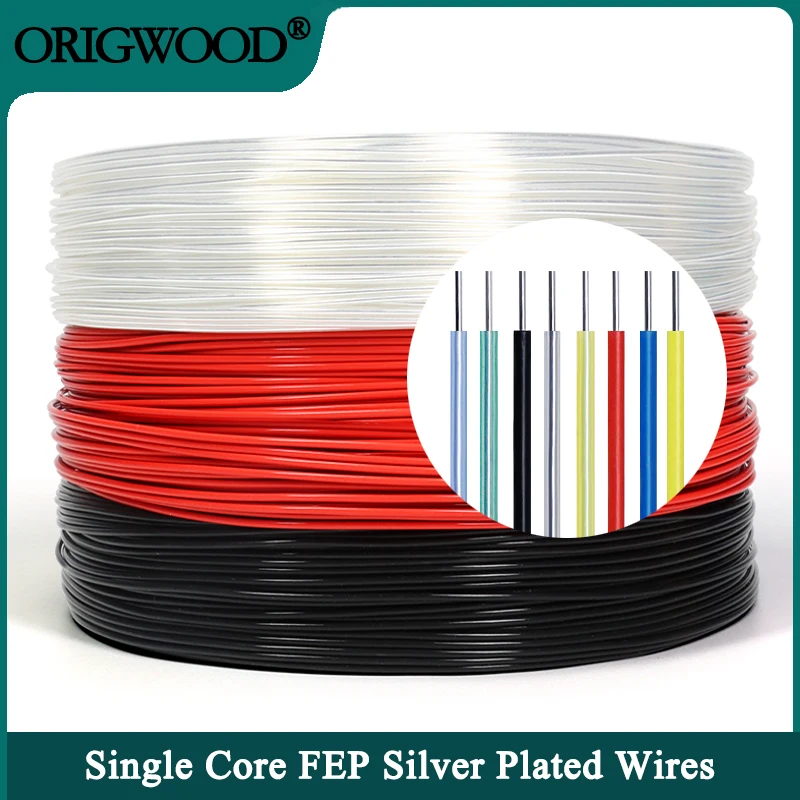 Cable de PTFE de 5 ~ 50m, Cable de aislamiento FEP Chapado en plata de un solo núcleo, altavoz de Audio HiFi DIY, línea de auriculares, Cable de cobre OFC de alta pureza