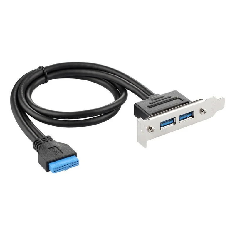 Adaptador de Cable con 2 puertos USB 3,0 hembra, Panel trasero a placa base, Conector de cabezal de 20 pines, soporte de placa de ranura PCI, 50cm - imagen 4