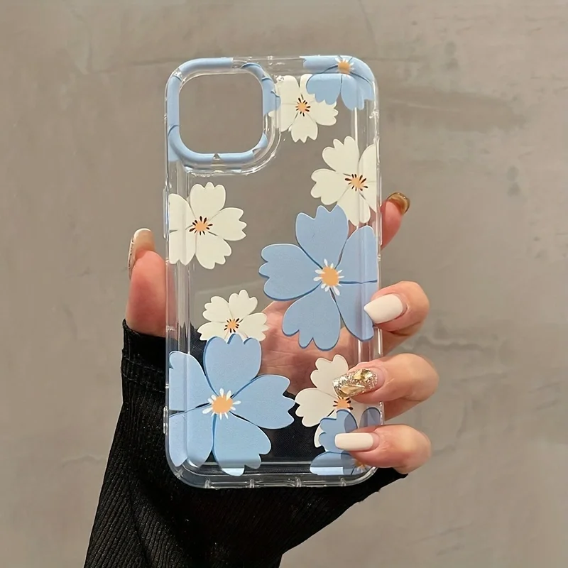 Funda de teléfono con flores azules para iPhone 14 13 11 15 Pro Max 12 Mini XS XR X 8 7 Plus SE 2022 14Pro 13Pro, funda suave mate - imagen 5