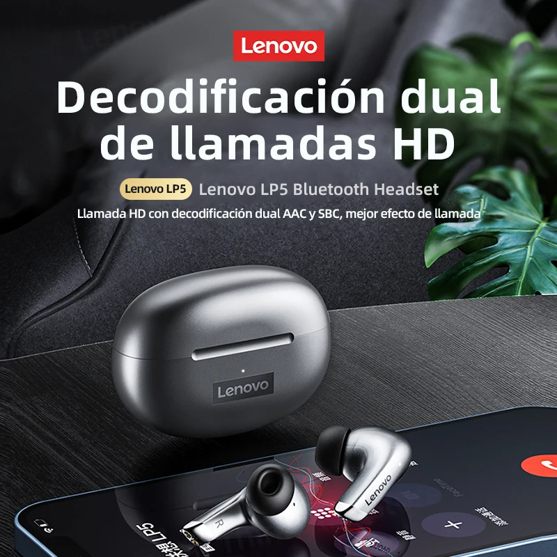 Auriculares Lenovo LP5 - Detalle del diseño ergonómico y controles táctiles