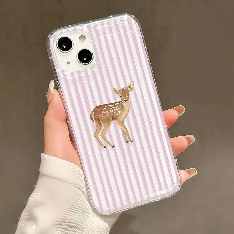 Funda de teléfono con estampado de ciervo y gato a rayas rosas para Xiaomi Mi 14 13 13T 12 12T Pro 11 Lite 5G, funda de Tpu suave con cojín de aire transparente - imagen 2