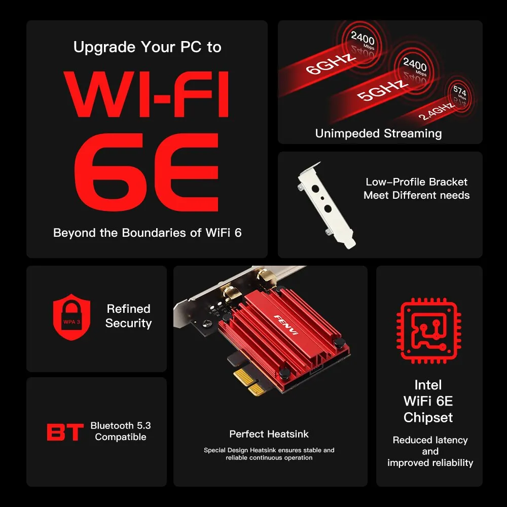 WiFi6E-tarjeta WiFi Intel AX210, adaptador de red inalámbrico para PC, Bluetooth 5,3, Triple banda, 2,4G/5GHz/6GHz, 802.11AX, AX200, PCI Express - imagen 2