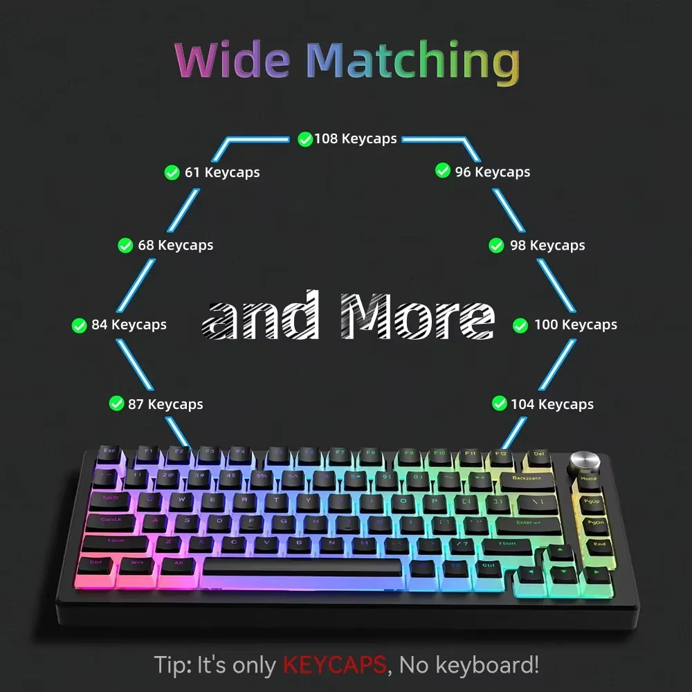 Teclas Pudding de 129 teclas, teclas PBT de doble disparo para 60 80, 100% de diseño, perfil OEM para teclado mecánico RGB para juegos translúcido - imagen 4