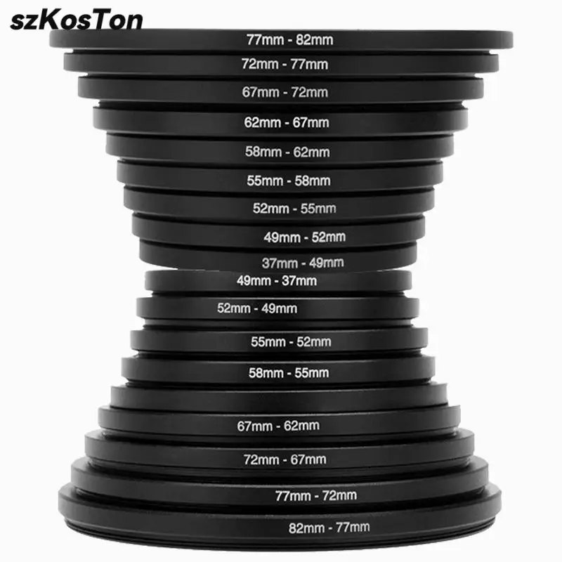 9/18 Uds filtro de lente de cámara adaptador de anillo elevador hacia arriba y hacia abajo anillo adaptador de filtro de Metal para todas las cámaras DSLR 37-82 82-37mm Kit de montaje