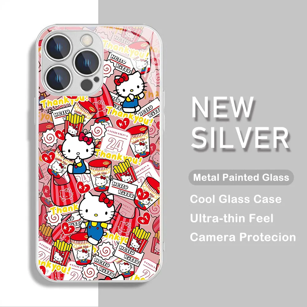 Kuromi-funda de teléfono de Color metálico para IPhone, carcasa dura de cristal para modelos X, XR, XS, 16, 15, 14, 13, 12 Mini, 11 Pro Max, 7, 8, SE, 20 Plus - imagen 4
