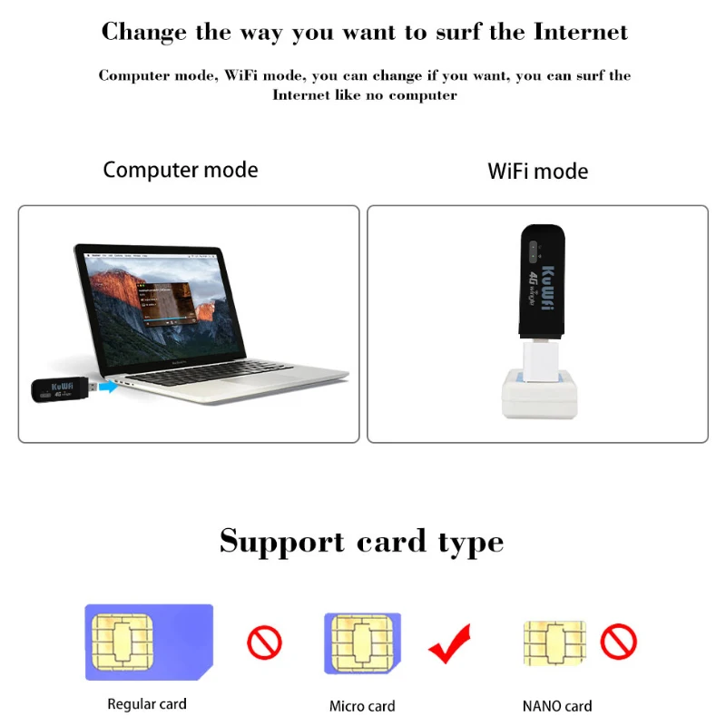 KuWFi USB Dongle WIFI USB móvil portátil inalámbrico 150Mbps LTE enrutador módem de red 4G Wifi ranura para tarjeta SIM punto de acceso de coche para PC - imagen 3
