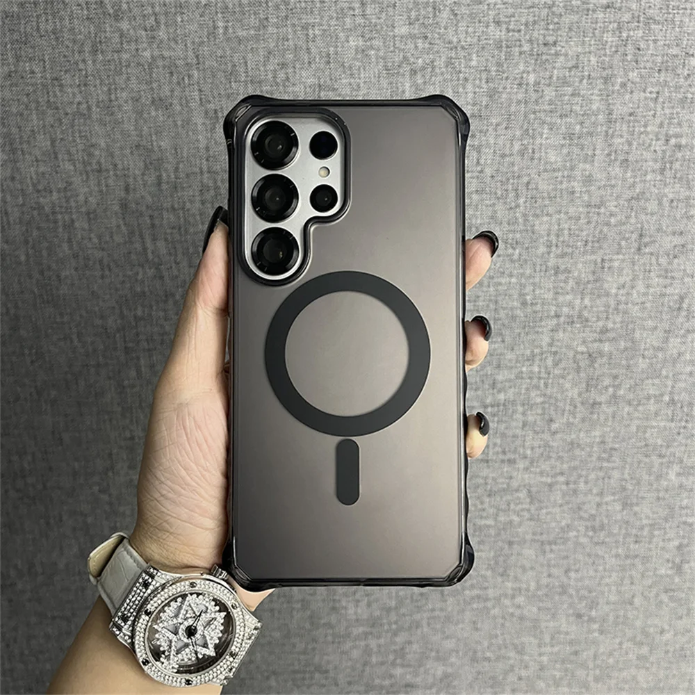 Para Magsafe Armor Wave rizado antideslizante funda de teléfono para Samsung S24 S25 Ultra S23 Plus cubierta esmerilada de carga inalámbrica de lujo - imagen 5