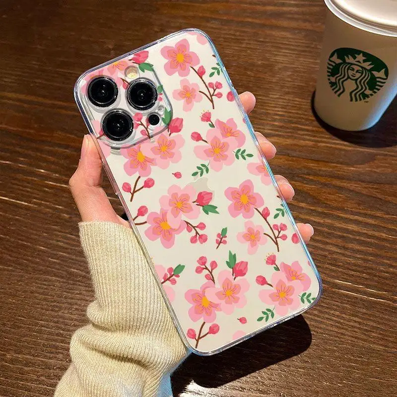 Funda Floral de flores verdes para Iphone 15 Pro Max 11 14 13 12 Mini 6s 6 7 8 Plus X XS XR, Funda de silicona suave transparente - imagen 4