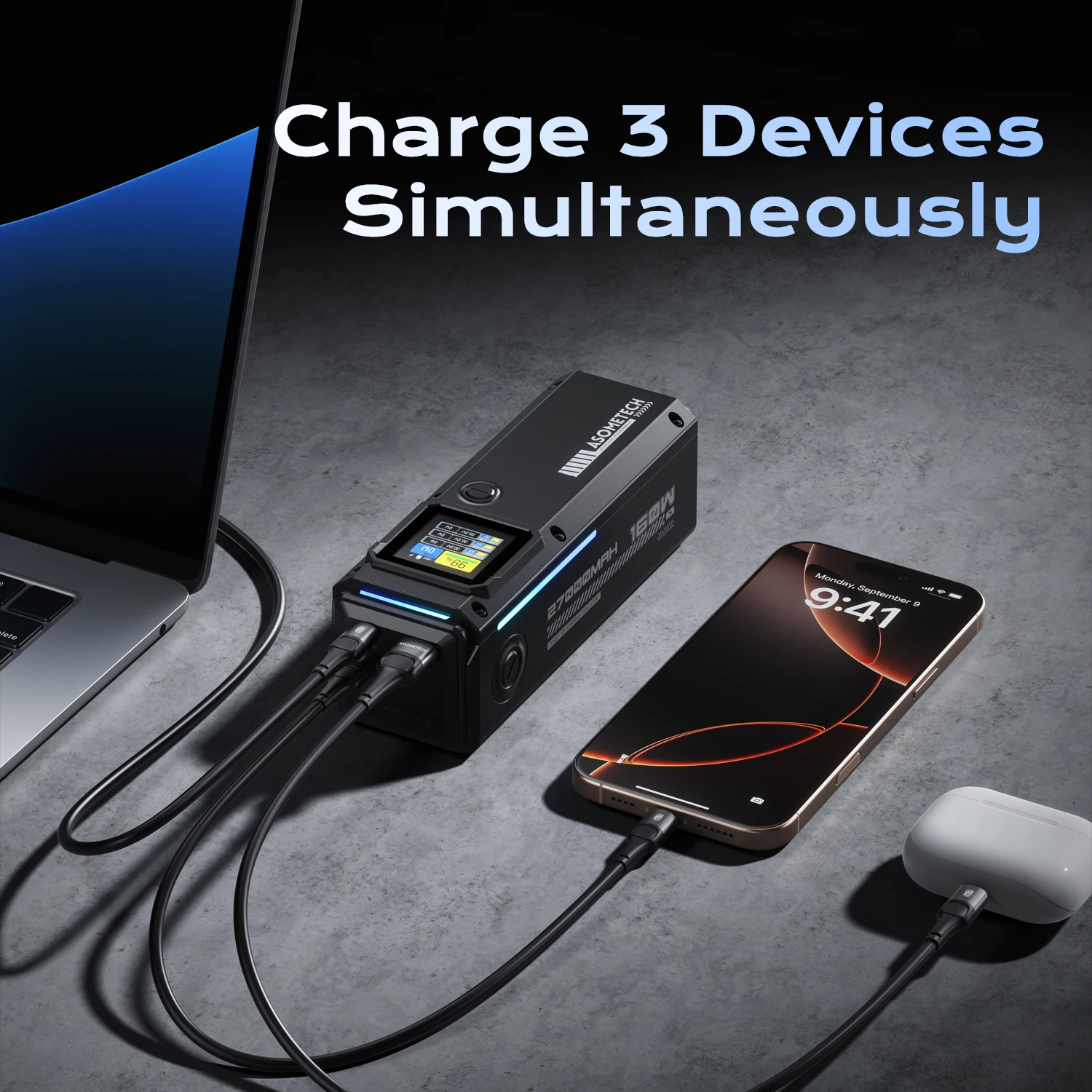 Banco de energía de 160W, 27000mAh, USB Dual C PD3.1, 140W, carga rápida, pantalla Digital, Banco de energía portátil para Iphone 17 16, Samsung Macbook - imagen 4